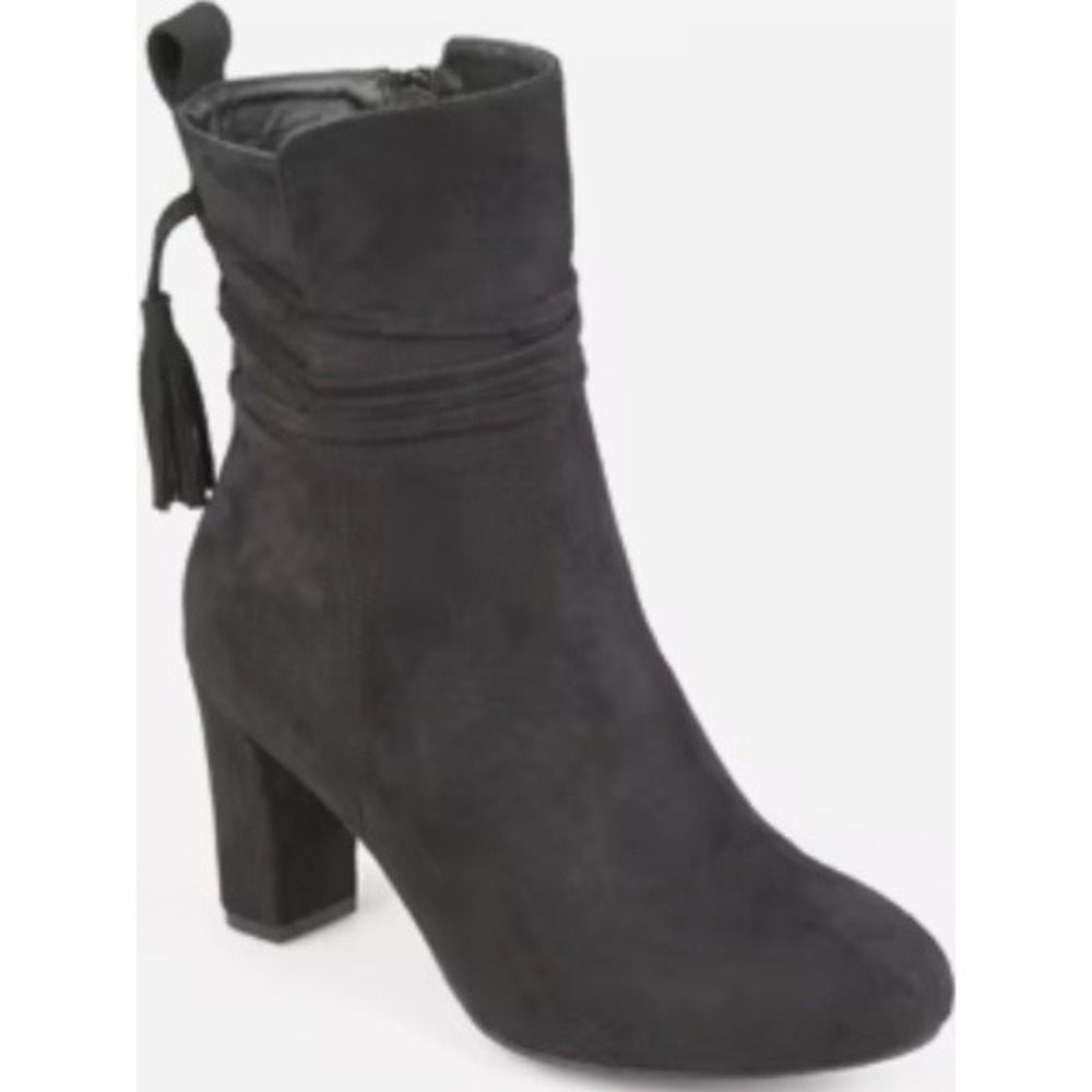 Journee Zuri Size 12 Gray Faux Suede Ankle Boots‎ Block Heel Tassel Accents NWOT